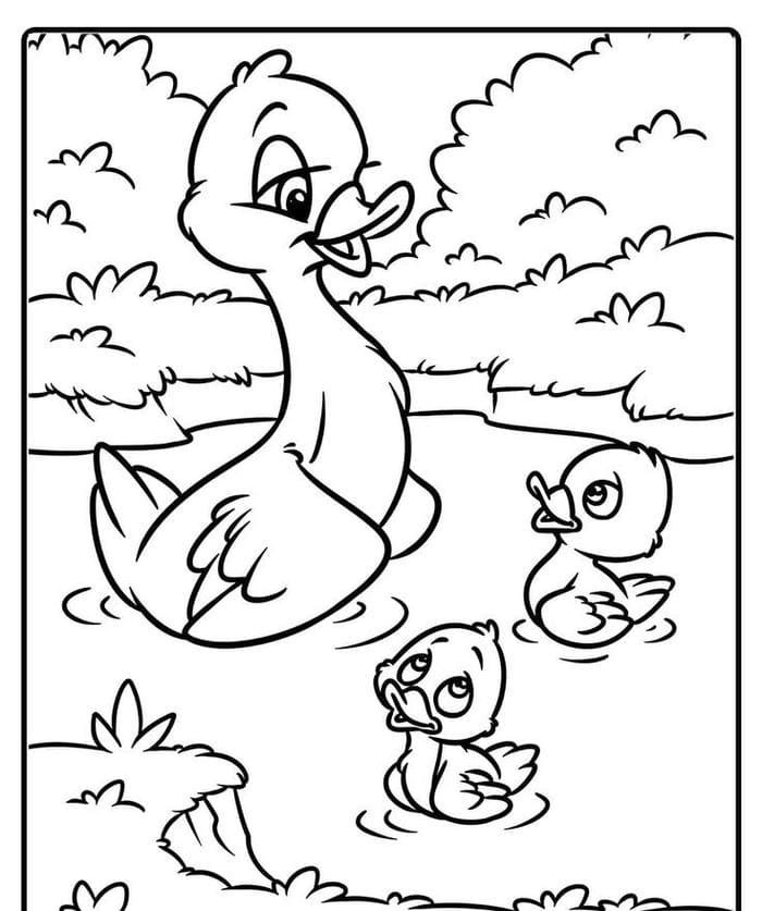 Tranh vẽ vịt mẹ và vịt con đơn giản, tình cảm