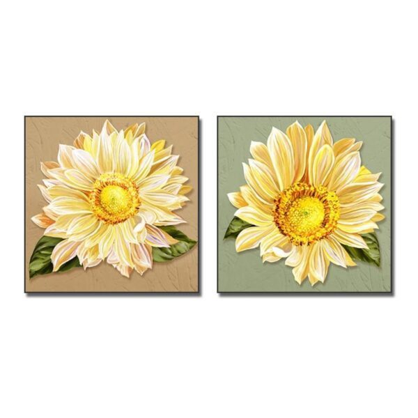 Tranh vẽ cận cảnh một bông hoa hướng dương với những cánh hoa vàng rực và nhụy hoa nâu sẫm