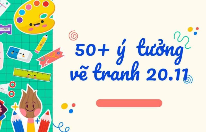 Bức tranh 20 11 đẹp vẽ học sinh tặng hoa cho cô giáo trong lớp học ý nghĩa