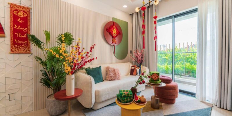 Tranh vẽ bánh chưng và câu đối đỏ ngày Tết