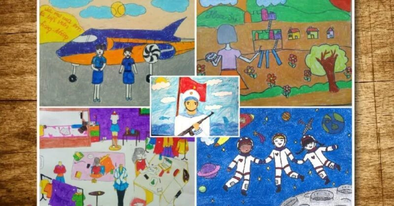 Tranh vẽ ước mơ của em trở thành phi hành gia khám phá vũ trụ bao la đầy màu sắc