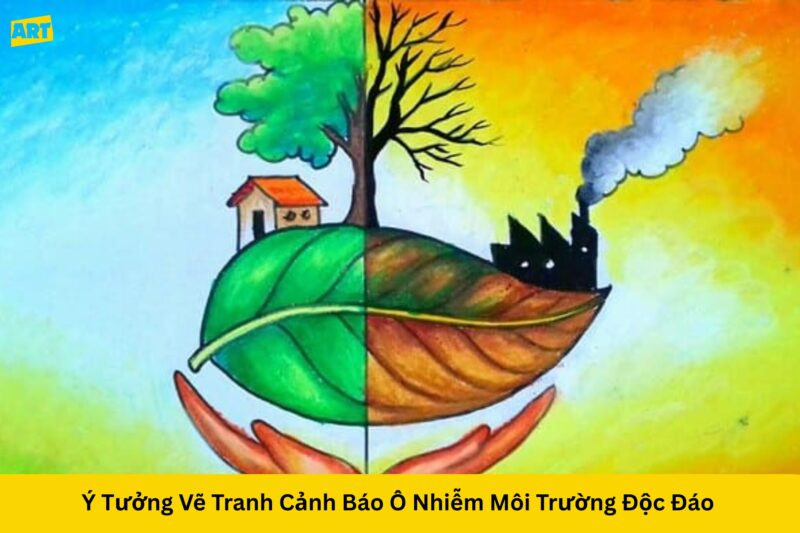 Một thành phố bị bao phủ bởi khói bụi dày đặc, bầu trời xám xịt và các tòa nhà mờ ảo