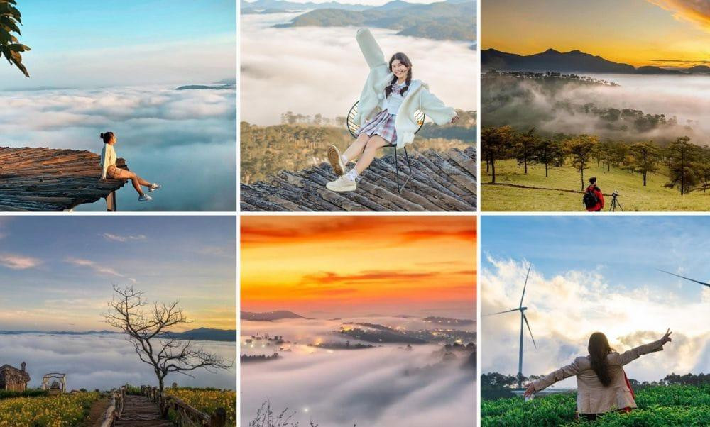 Ý tưởng vẽ tranh phong cảnh núi non hùng vĩ với mây vờn quanh đỉnh núi và bầu trời xanh