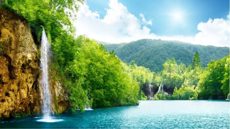 Dãy núi tuyết phủ trắng xóa dưới bầu trời xanh trong ảnh thiên nhiên 3D cho máy tính