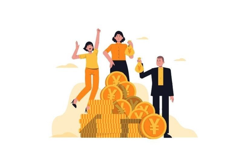 Minh họa khái niệm tài chính, liên kết tiền tệ và các hoạt động kinh tế.