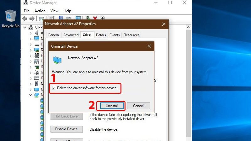 Tùy chọn gỡ cài đặt driver trong Device Manager
